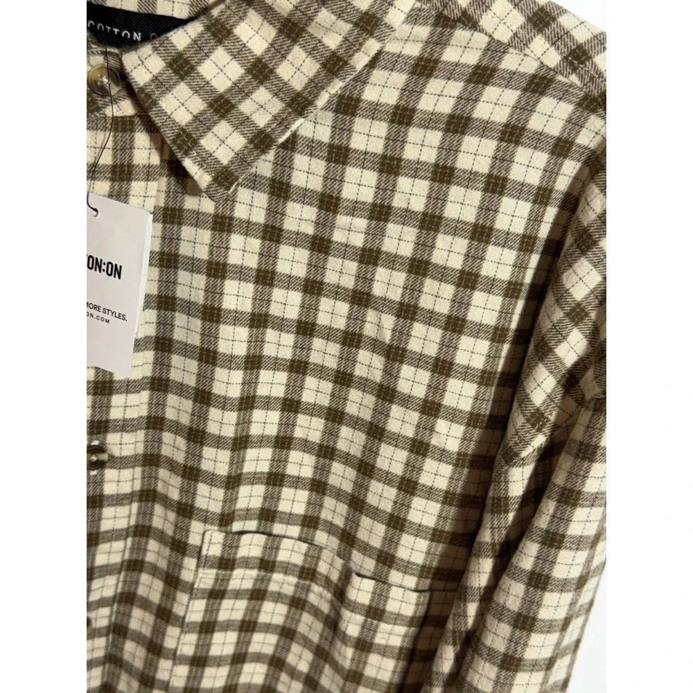 Cotton on Men's Tribeca Oversized Long Sleeve Shirt Stone Mini Check L - Picture 8 of 16